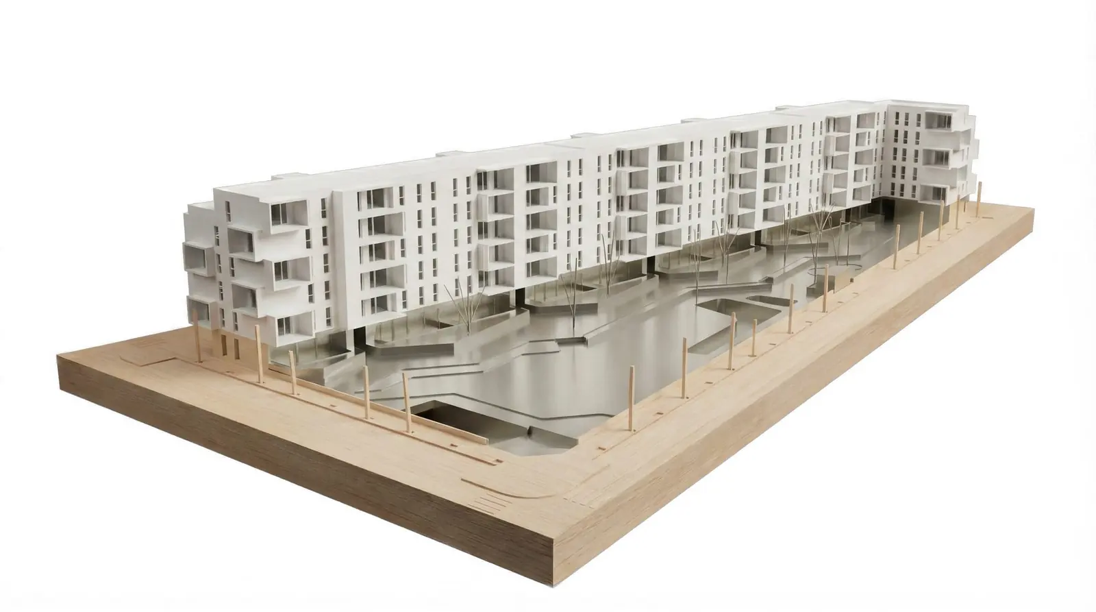 Infografía 3D de maqueta física del conjunto de Captar el Sur, propuesta de concurso restringido de viviendas (Orfila11)