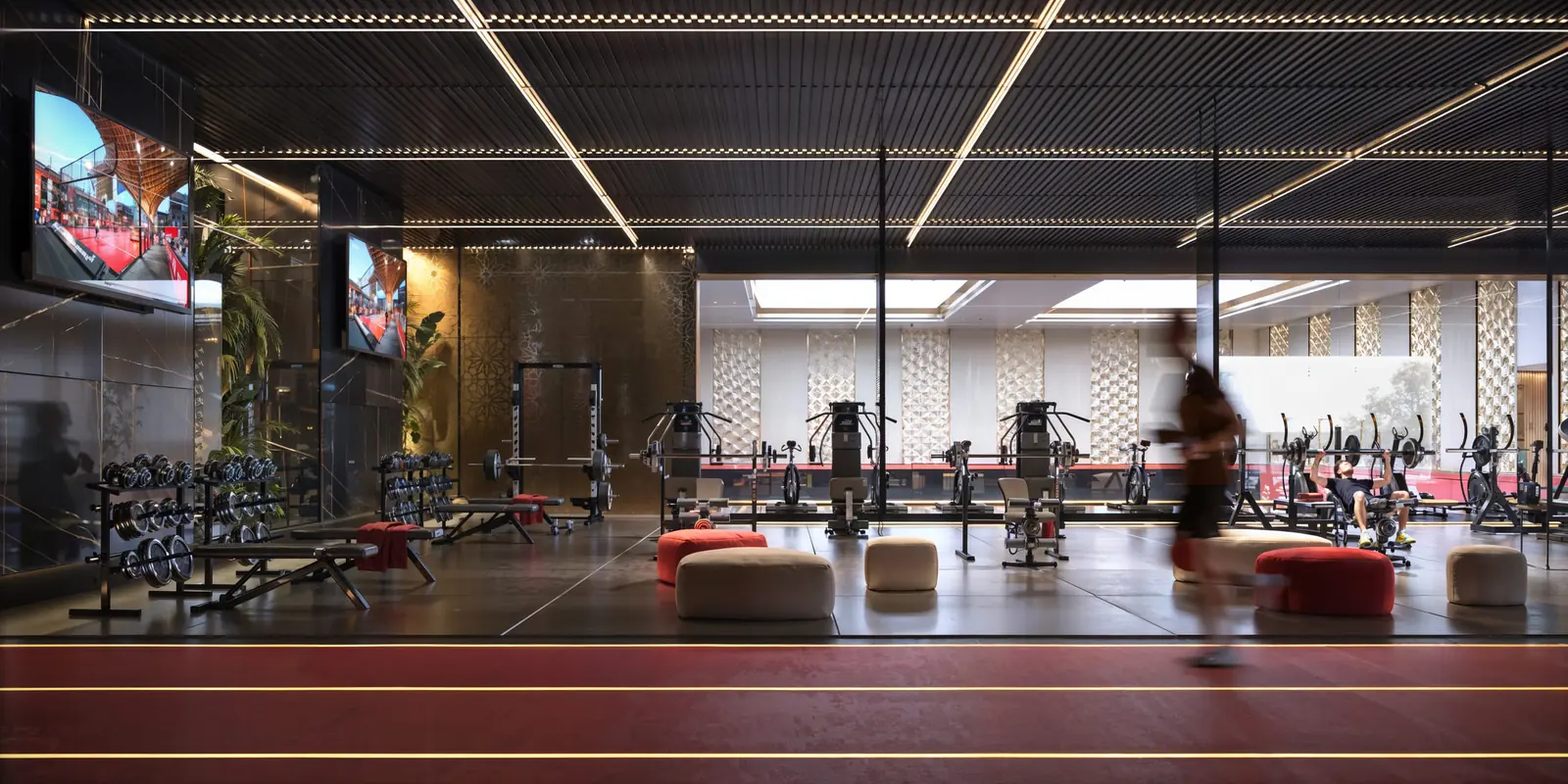 Infografía 3D de gimnasio con pista de atletismo de Complejo de pádel en Riyadh, complejo de pádel en Riyadh, Arabia Saudí (A1Padel)