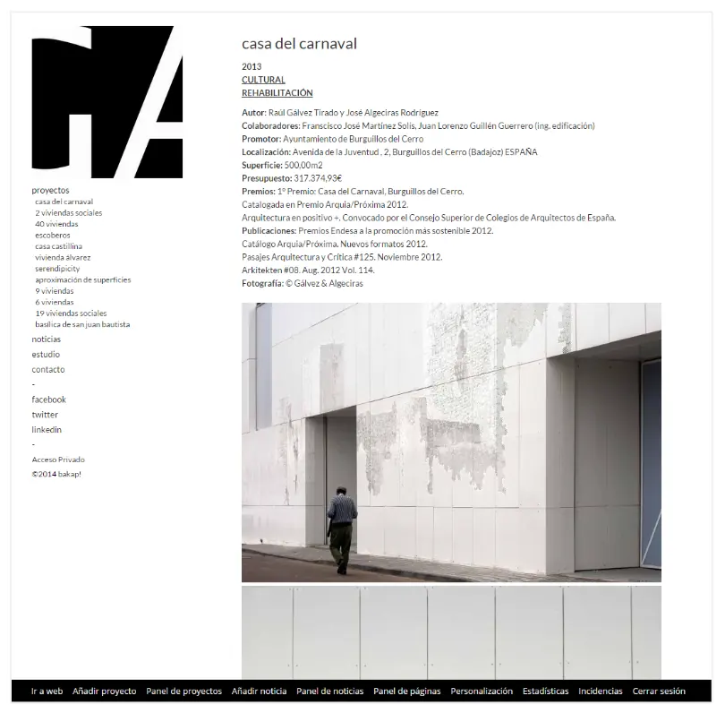 Web de estudio de arquitectura diseñada por Nacho Villegas: ficha del proyecto Casa del Carnaval