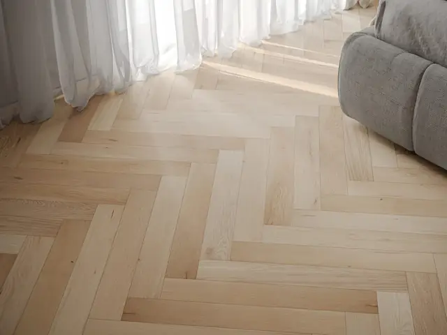 Infografía 3D de detalle de pavimento Woodcover Classic en espiga de pluscover, catálogo comercial de pavimentos (Grupo Habermas)