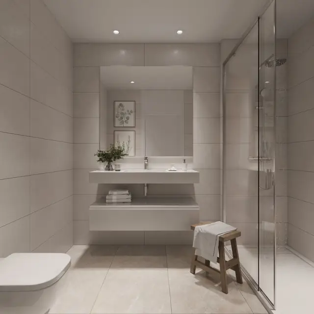Infografía 3D de baño de Torre del Algarve, torre residencial en Portimão, Algarve (Portugal) (Saraiva + Associados)