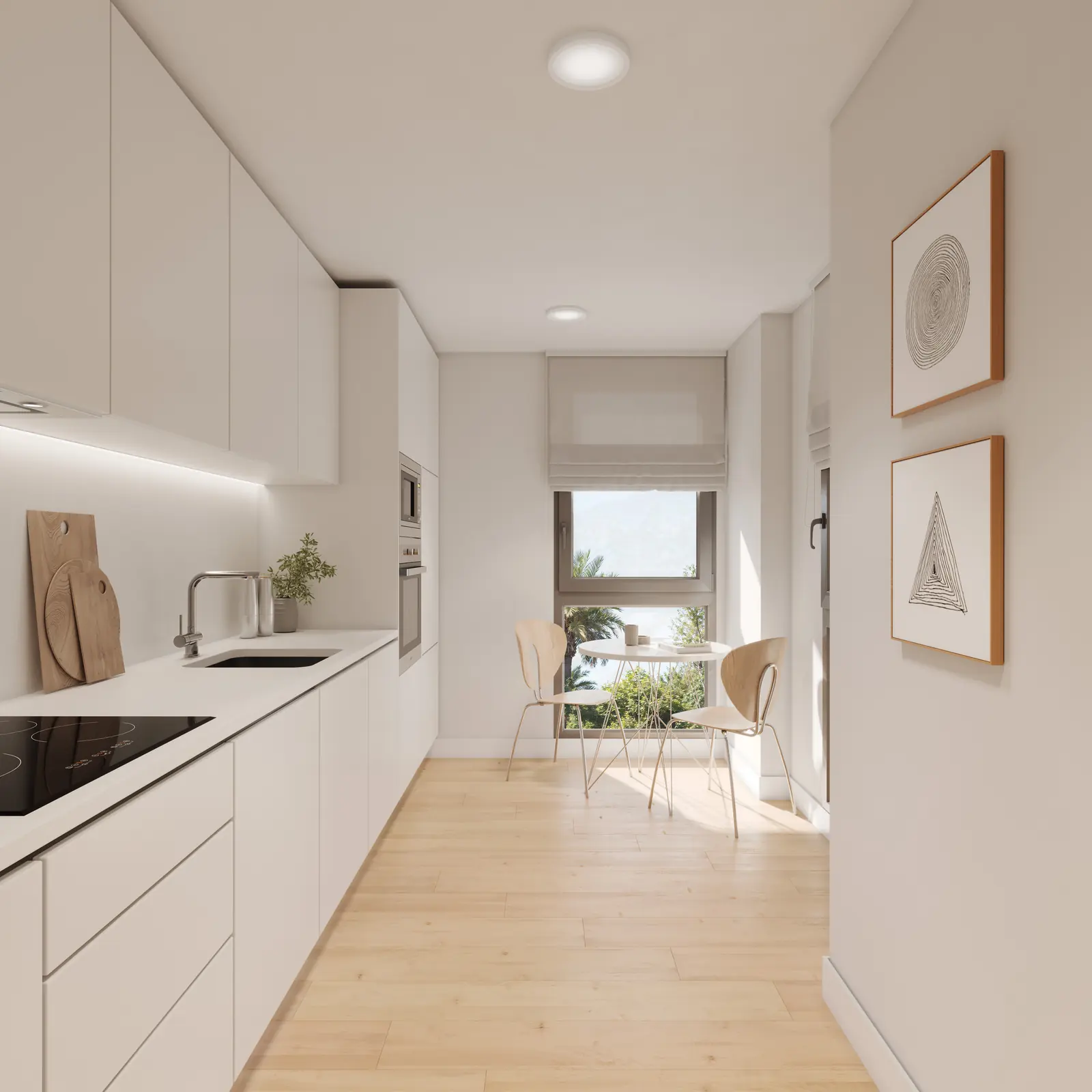 Infografía 3D de cocina de Torrenova, promoción residencial en el entorno de la Cruzcampo, Sevilla (ele2f)