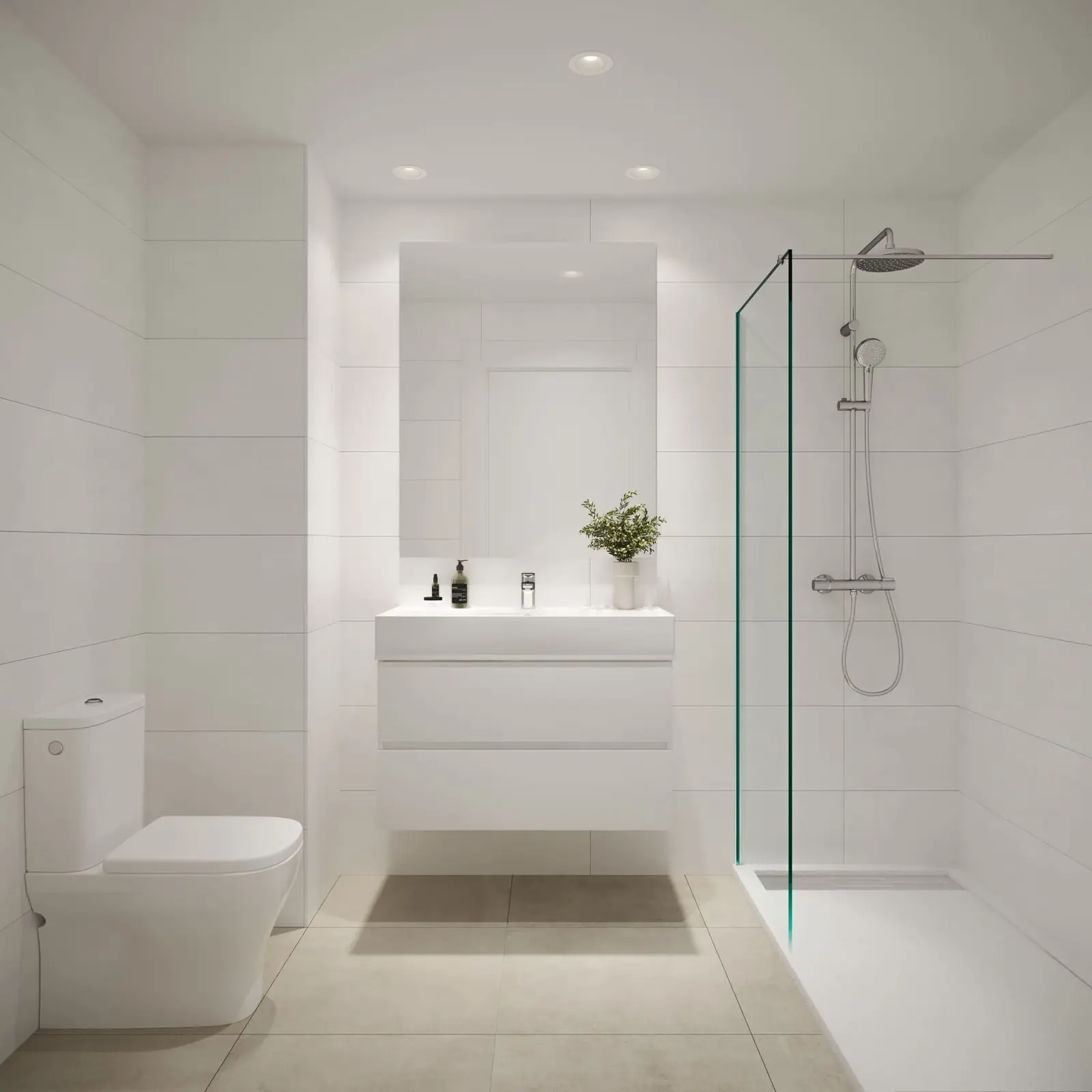 Infografía 3D de baño de Vanian Garden, promoción residencial en Estepona (Málaga) (González & Jacobson Arquitectura)