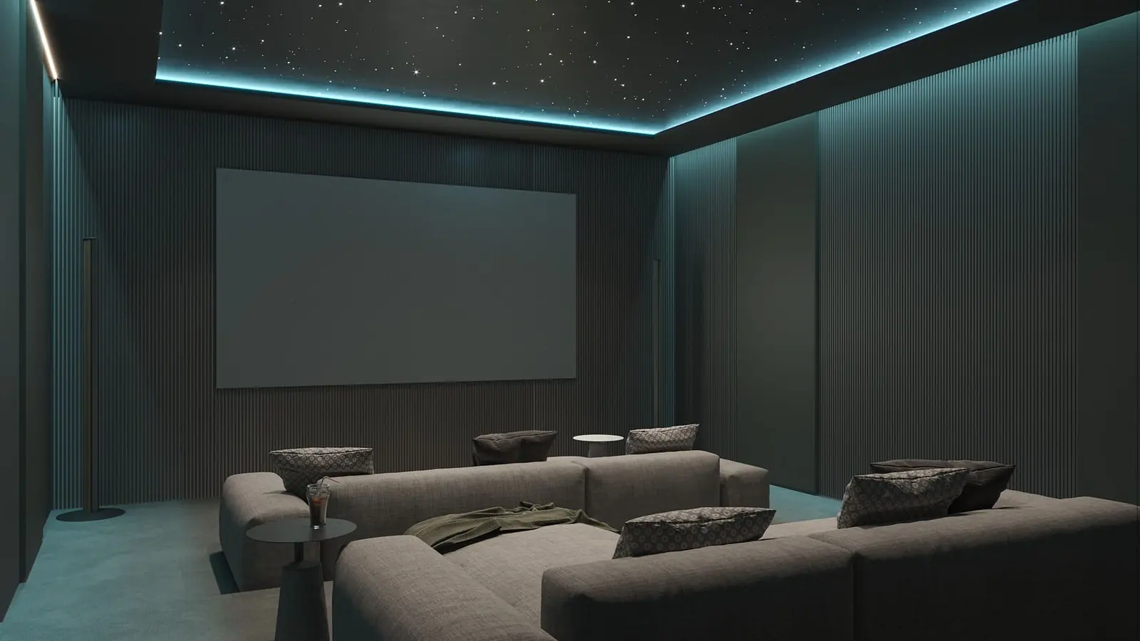 Infografía 3D de sala de cine de Villa en Benahavís, vivienda unifamiliar en Benahavís (Málaga) (Domingo Cárdenas)